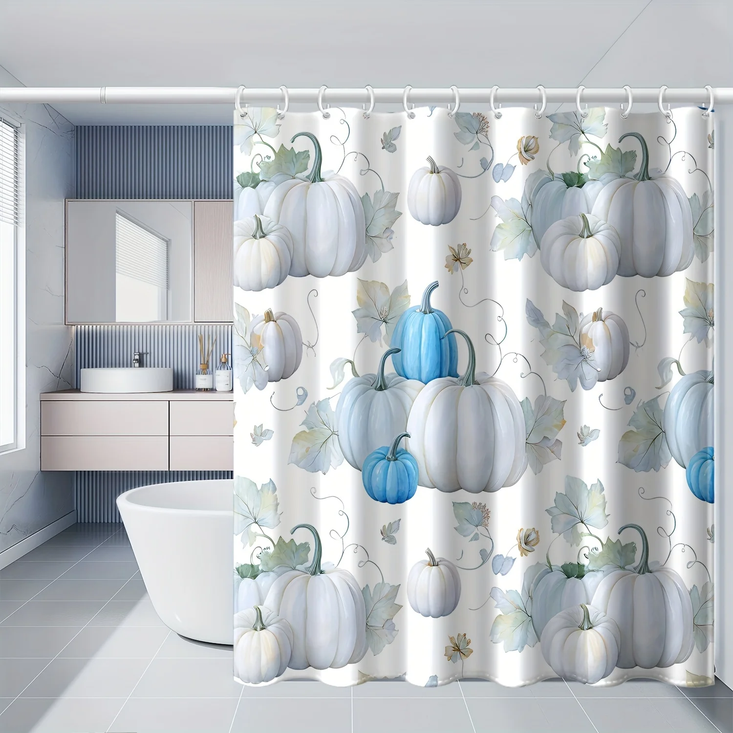 

1 шт., занавеска для душа с принтом тыквы и лозы, полиэфирная ткань, можно стирать в машине, подходит для украшения ванной комнаты