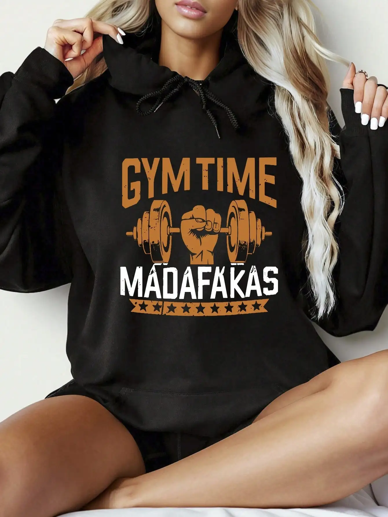 

Толстовка с графическим принтом Gym Time - свободный крой, длинный рукав, капюшон на шнурке, смесь хлопка