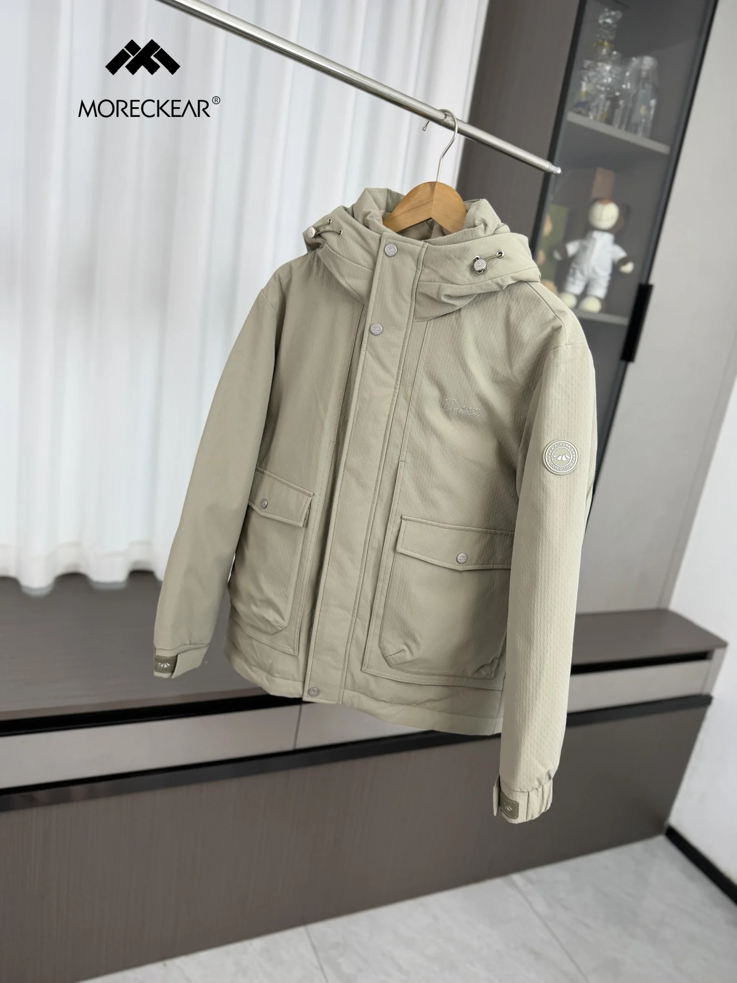 High Puffiness 90 White Goose down Thickened Winter Men's Hooded down Jacket Outerwear Tech Three-Proof Fabric Long Sleeve Zi...