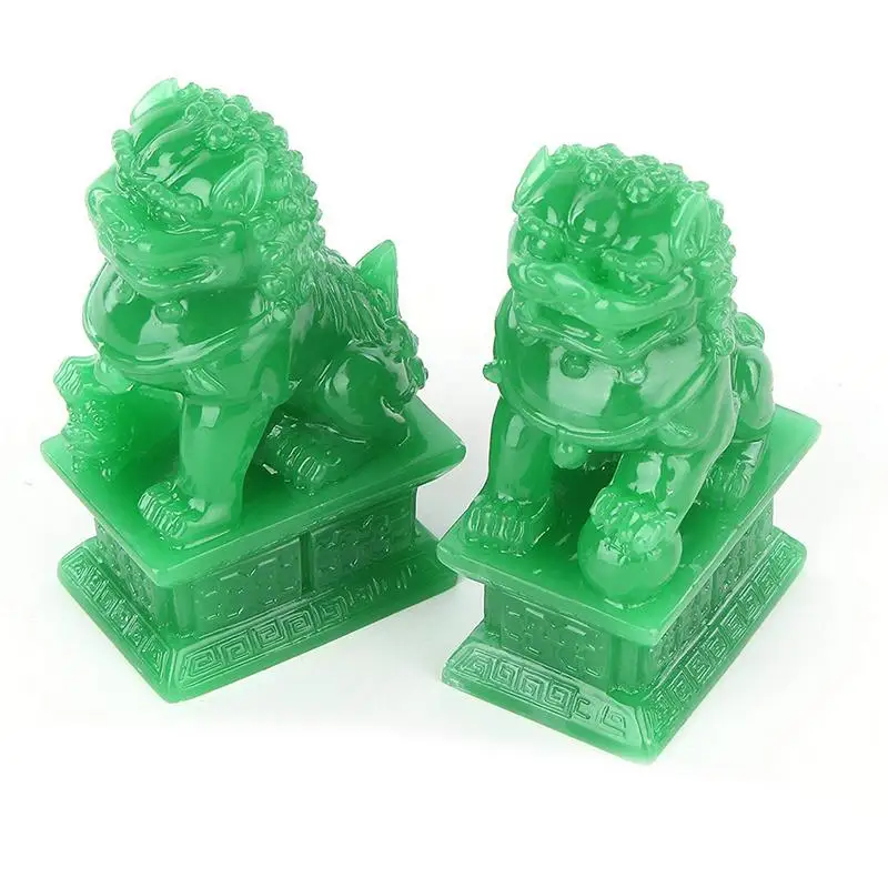 2pcs Fu Foo Dogs Guardian Lion Statues Stone Finish Feng Shui Ornament Cultural Element Asian Foo Dog for Home Decoration