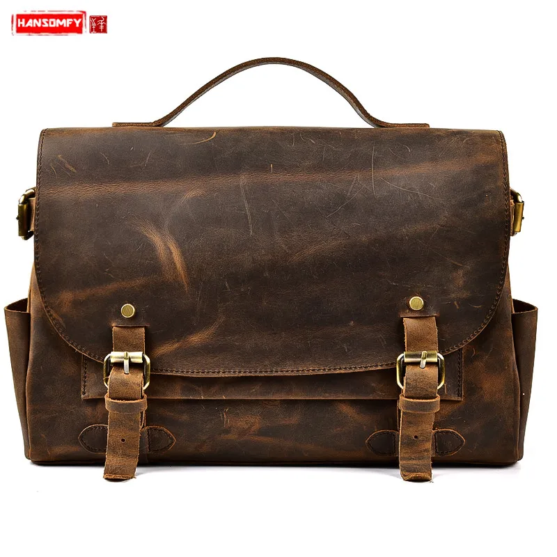 

Men's Handbags Messenger Bag Men's Crossbody Shoulder Bag Briefcase Vintage British Wind Handmade Crazy Horse Leather Soft Men