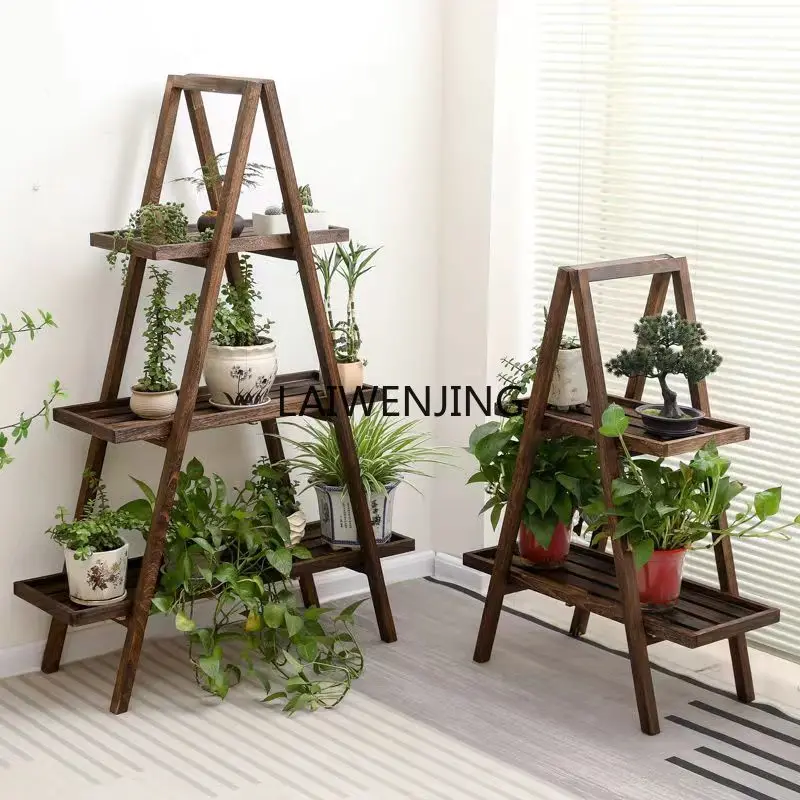 LY Solid wood storage balcony against the wall green dill frame multi-layer floor-to-ceiling living room flower pot frame