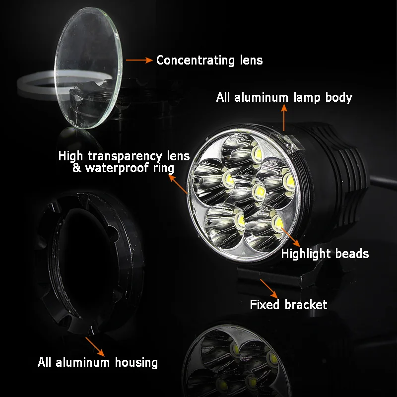 LED Mini Motorcycle bicycle Headlight fog lights lamp Auxiliary driving Motorbike High Brightness DRL bulb white 6000k +switch