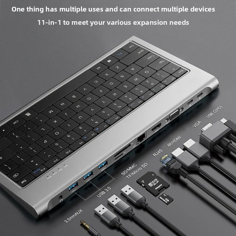 Keyboard docking station 11 in 1typec docking station, multi-function hub, laptop, phablet, external connection