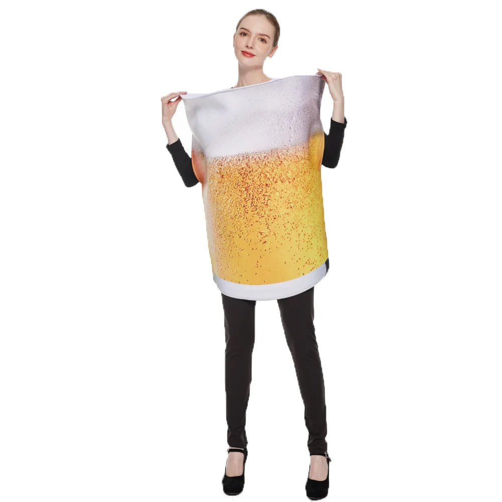 Adult Funny 3D Print Beer Costumes Halloween Beer-glass  Men Women Unisex One-Piece Costume Carnival Party Jumpsuit