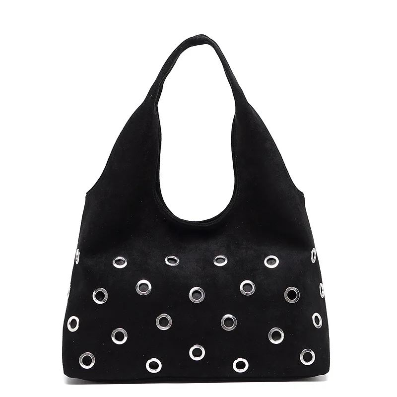 

Designer Rivet Travel Tote Bag Fashion High End Punk Style Women's PU Leather Handbag Stylish Underarm Bags for Women