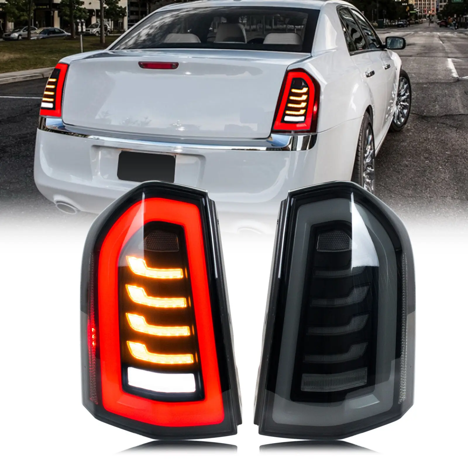 

LED Tail Lights Assembly for Chrysler 300 300C 2011-2014 Sequential Animation Sequential Turn Signal Trunk Rear Brake Lamps
