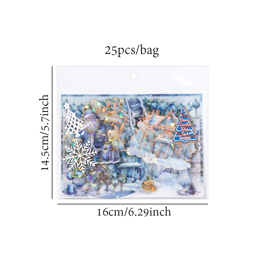 6Style 25Pcs/bag Multi-material Ice Crystal PET Stamping Sticker Pack Creative Decoration DIY Handbook Scrapbook Diary Glasses