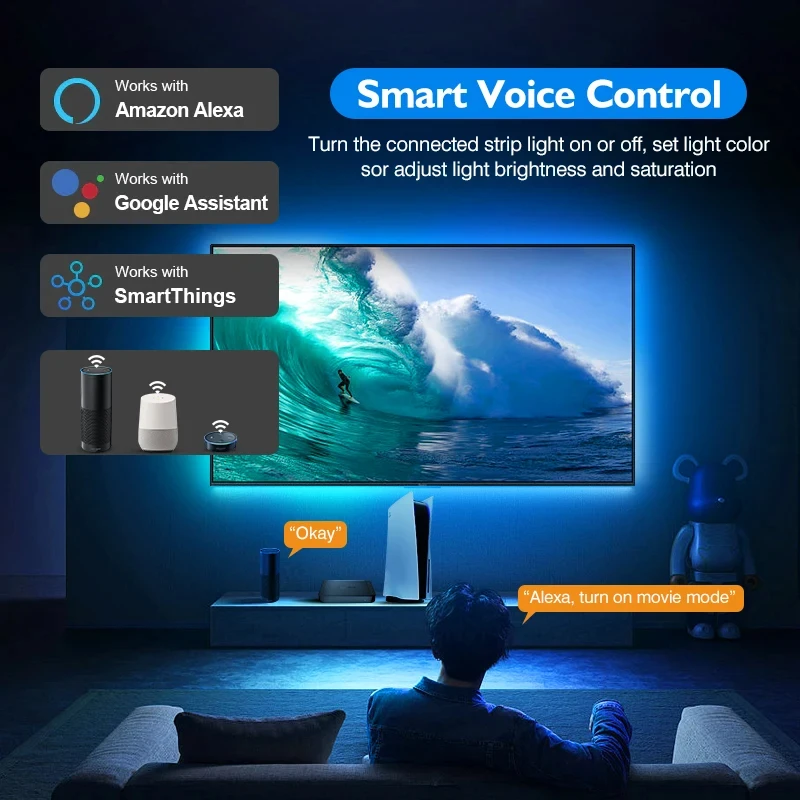 Smart Immersion HDMI2.0 TV Backlight, Dream Color Rhythm Pickup RGB LED Light Strip, Compatible with Google Assistant and Alexa