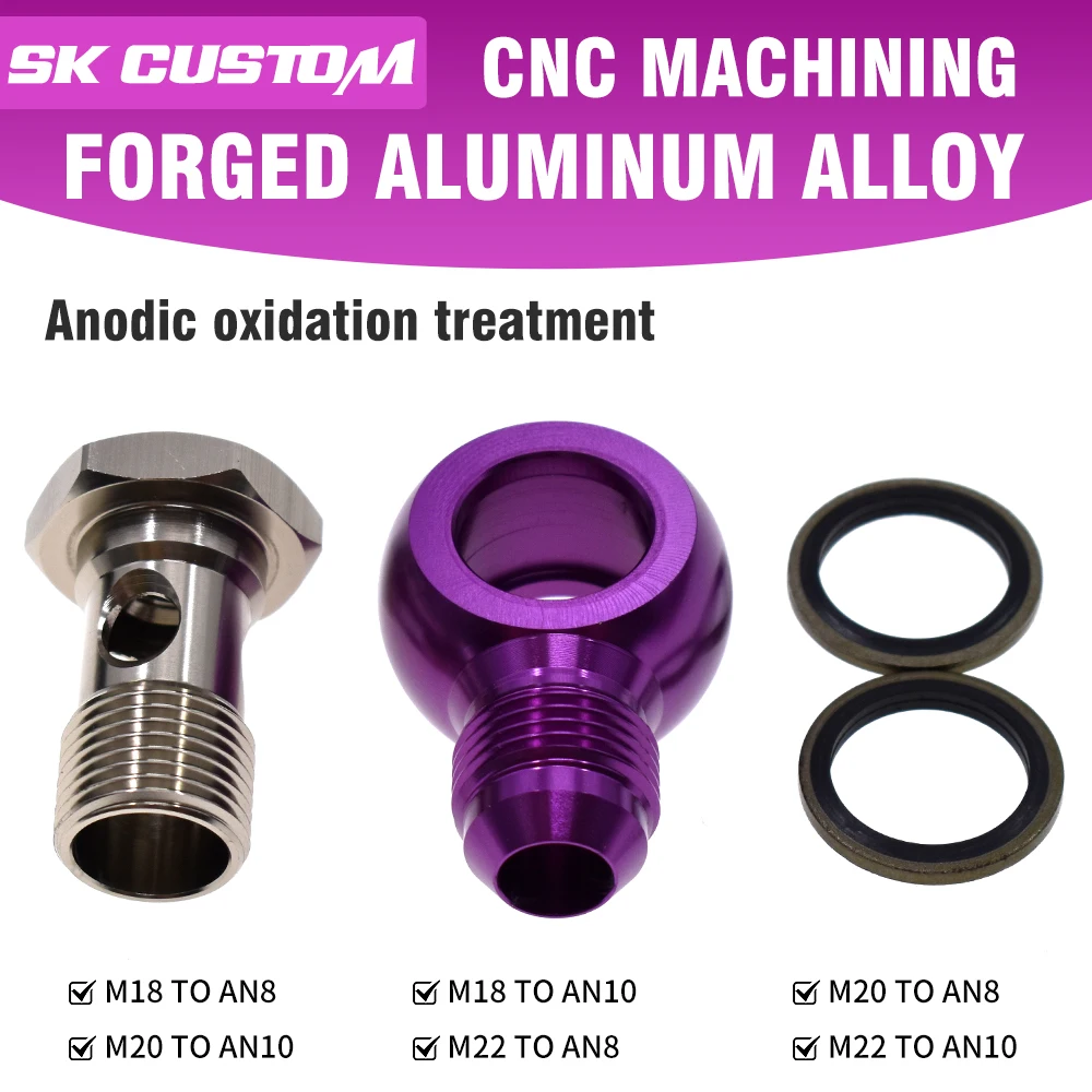 

Universal Type Al Alloy Banjo Ball Adaptor Bolt Fitting Male M18 M22-1.5 To AN8 AN10 360° Rotating Swivel Fitting For Oil Cooler
