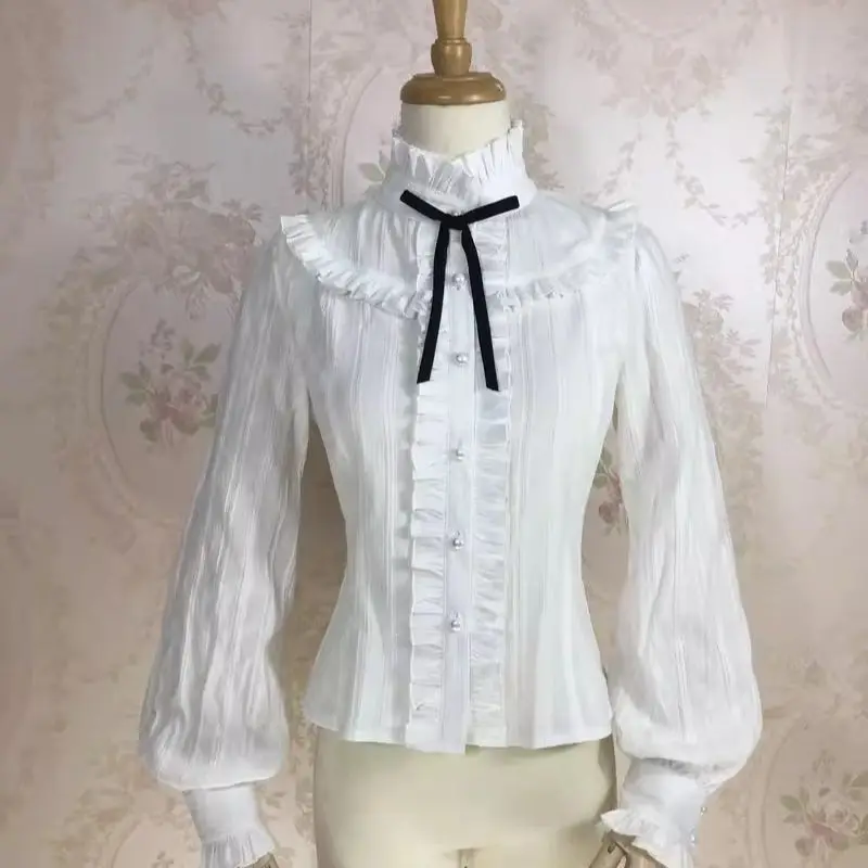 Preppy Style Kawaii Blouses Japanese Lolita Shirt White Sweet Women Cute Lace Ruffle JK Shirts Girls Long Sleeve Blusas