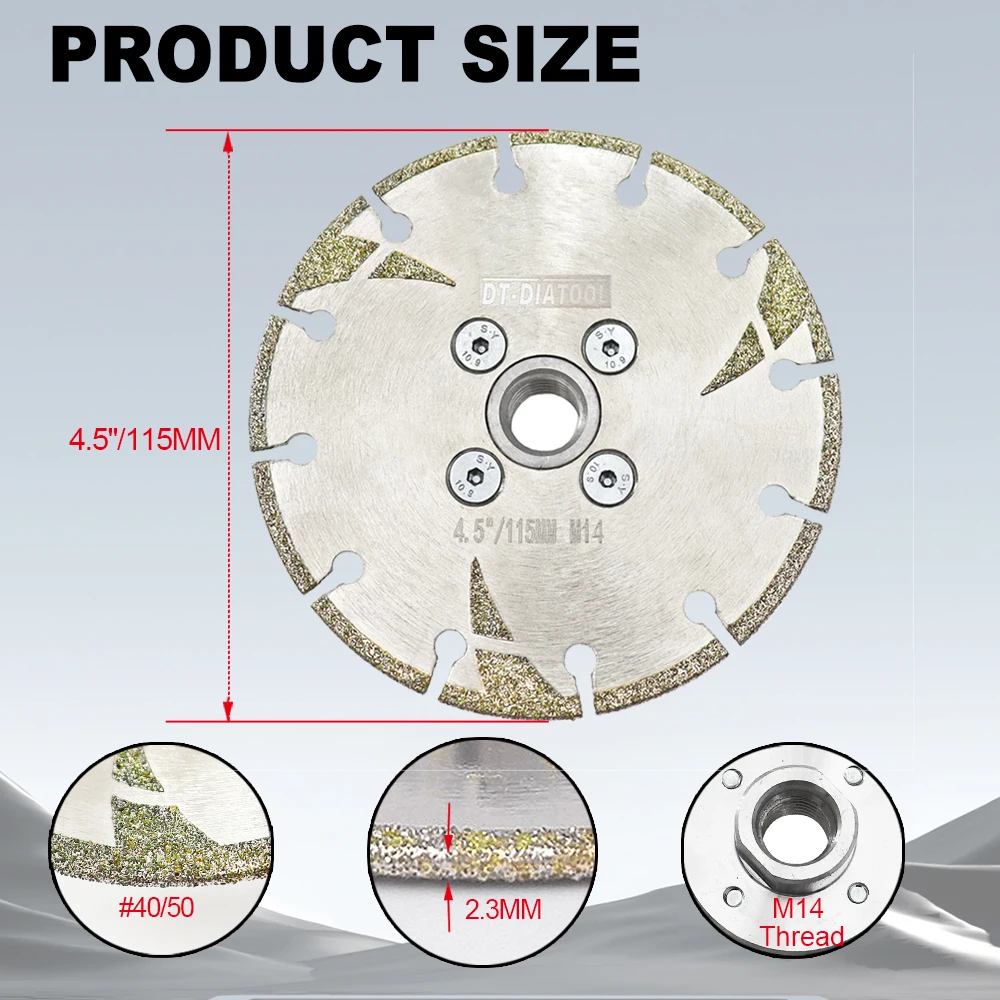 DT-DIATOOL 2pcs 다이아몬드 커팅 디스크 직경 115mm 타일 대리석 톱날 용 M14 스레드로 강화 된 전기 도금