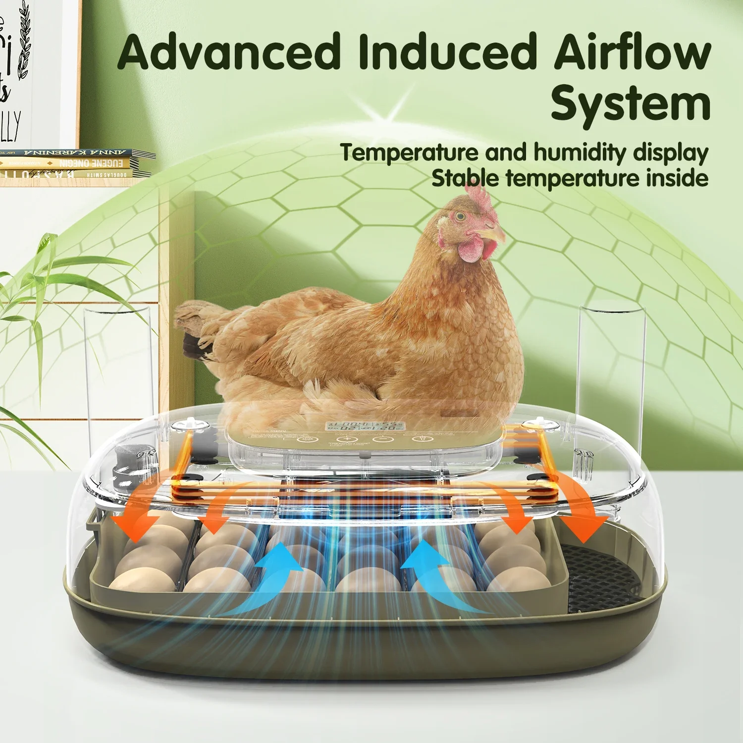 24 Egg Incubator with Auto Turn, Temp & Humidity Control & Built-in Candler for Chicken Duck Goose Eggs Incubator