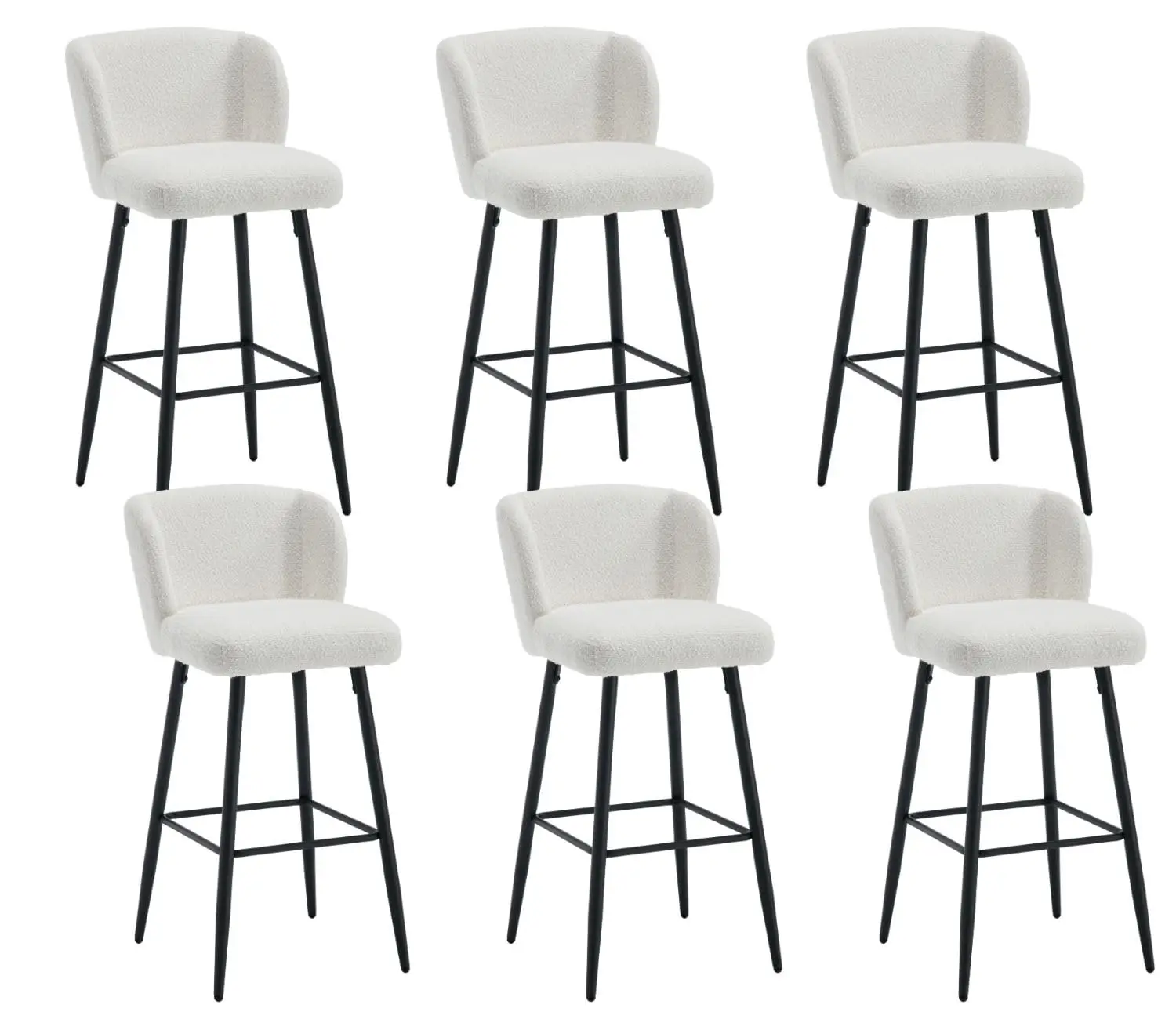 

Набор из 6 барных стульев высотой 30 дюймов (настольная плоскость), барные стулья Sherpa, современные барные стулья со спинкой, черные металлические каркасы, белые, на заказ