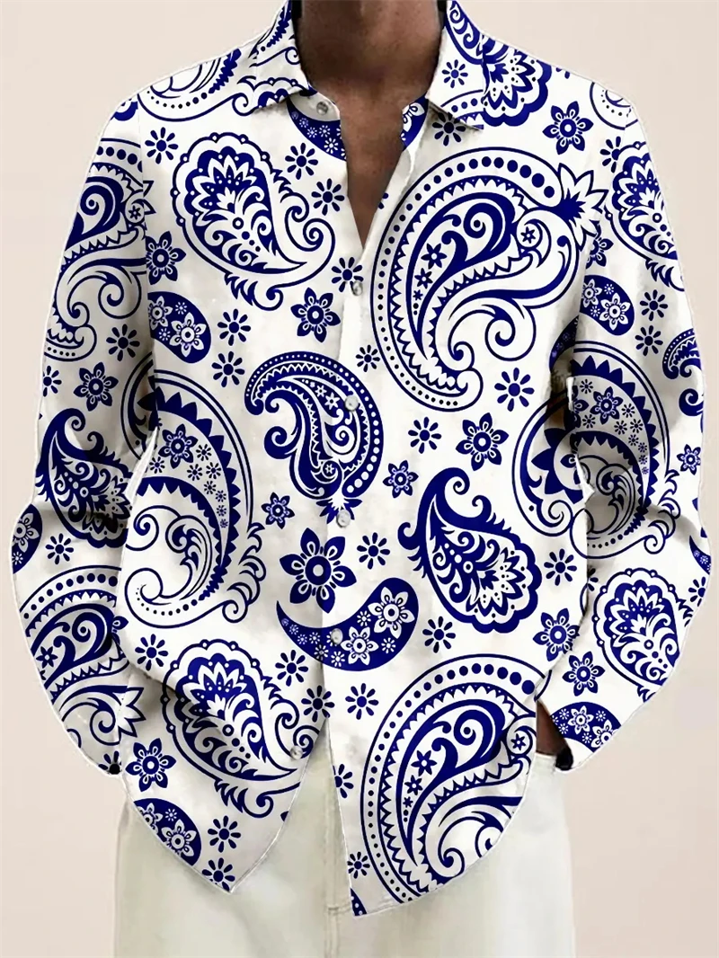 

Paisley Graphic Men Shirt 3D Print Floral Shirt Men Women Autumn Long Sleeved Blouse Lapel Button Unisex Oversize Street Tops