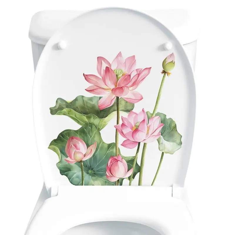 Watercolor Pink Lotus Toilet Stickers, Self-adhesive And Waterproof, Suitable For Bathroom Decoration.