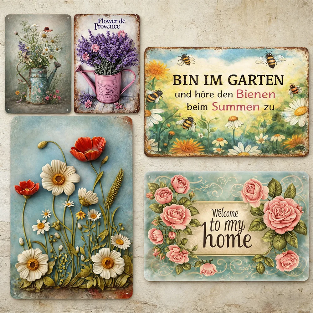 2D Flat, 5pcs 8X12In/20X30Cm 2D Flat Rectangular Signs, a Multi-Piece Vintage Plaque Set with a 