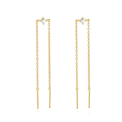 AIDE 925 Sterling Silver Wire Double Chain Drangles Stud Earring for Women Straight Hanging Tassel Ear Studs Jewelry 1 Pair