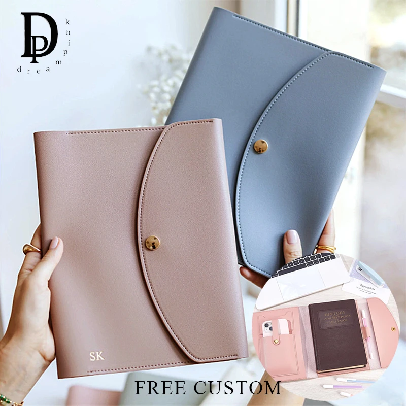 Custom Initials PU Leather Book Cover Protective A5 Notebook Cover Casual Fashion Phone Pouch Card Wallet Business Office Folder