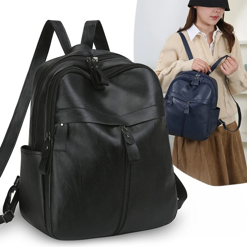 Soft Leather Backpack Large Capacity Casual School Travel Bag Multifunctional Shoulder Rucksack for College Work Commuting