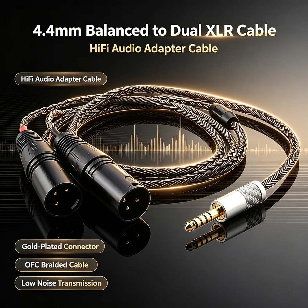 Кабель-адаптер HiFi с разъемом 4.4 мм (балансный штекер) на два 3-контактных XLR штекера для Sony WM1A, WM1Z, PHA‑2A, IFi и других балансных плееров.