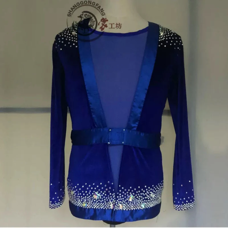 Herren-Tanzkleidung, langärmelig, königsblau, 2025, neues Design, Standard-Gentleman, lateinamerikanischer Ballsaal, Walzer, Flamenco-Tanzshirt