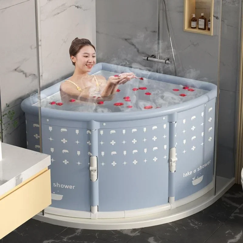 

Foldable Fan-shaped Corner Bathtub for Adults, Portable Household Soaking Tub Space Saving Bath Tub for Home Shower Room Use