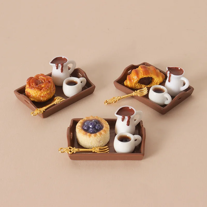 

Dollhouse Mini Afternoon Tea Set, Coffee&Pastry with Tray,Simulation Food Accessory for Dollhouse Bakery&Kitchen Scene Layout