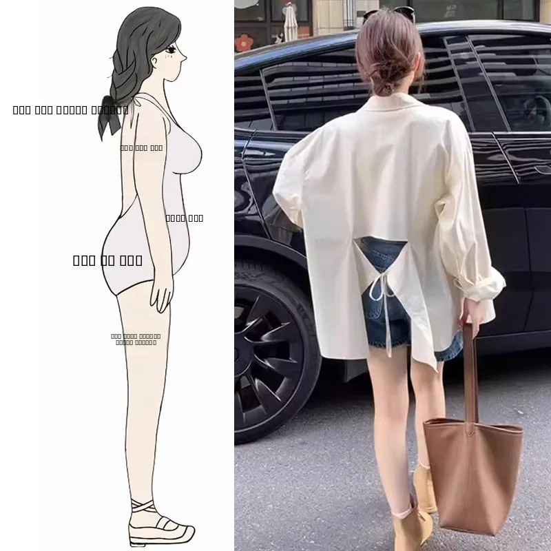 

Комплект из двух предметов: джинсовая рубашка и шорты с вырезами, свободного кроя, с завязками, для женщин, ранняя осень 2024, модный, для повседневной носки.