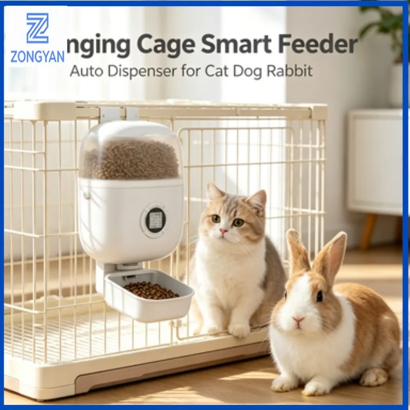 ZONGYAN Hanging Cage Smart Pet Feeder With Camera WiFi Remote Monitoring Dispenser For Cat Dog Rabbit Indoor Cage Feeding Device