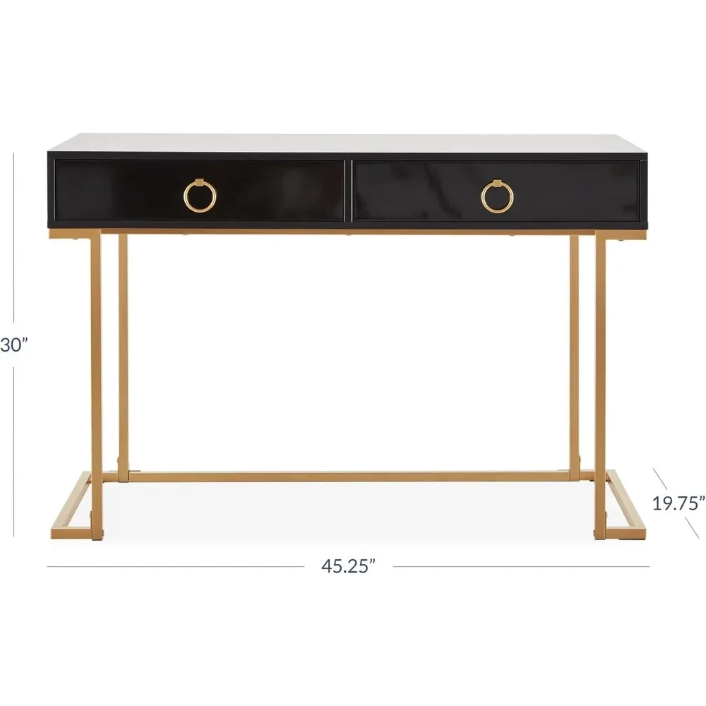 Vanity Desk with Two Storage Drawers, Wood Top, and Gold Metal Frame, 45 Inch, VDressing Table