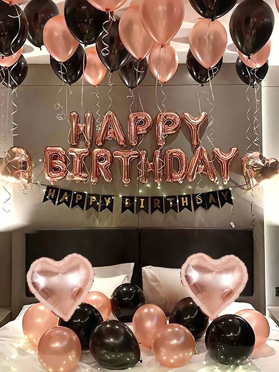 42~45pcs/Set 16" Rose Gold/Blue/Pink "Happy Birthday" Banner Foil Balloon Set,For Happy Birthday English Letter, Party Scene