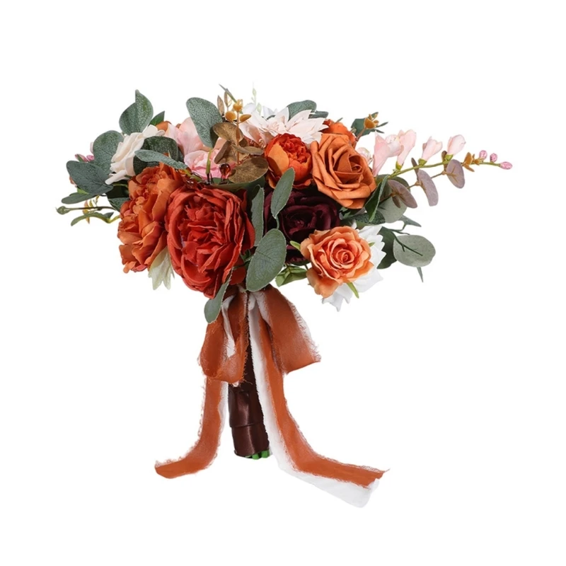 

Silk Caramel Bridal Bouquets Artificial Autumn Flower Rustics Wedding Decoration 15UB