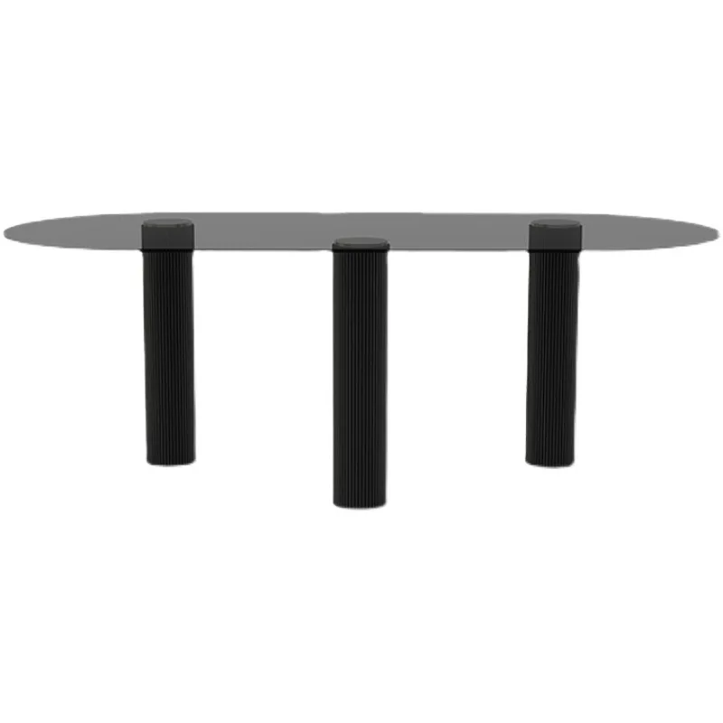 

Modern rock slab oval tempered glass dining table, creative ins style Internet celebrity dining table