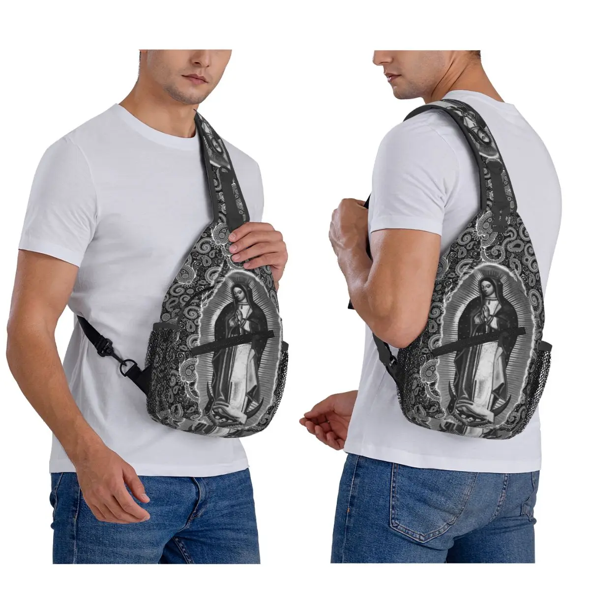 

Богоматери Гваделупской, Мексиканская нагрудная сумка Девы Марии, мужской рюкзак через плечо на слинге, нагрудная сумка, дорожный походный рюкзак, сумка на плечо