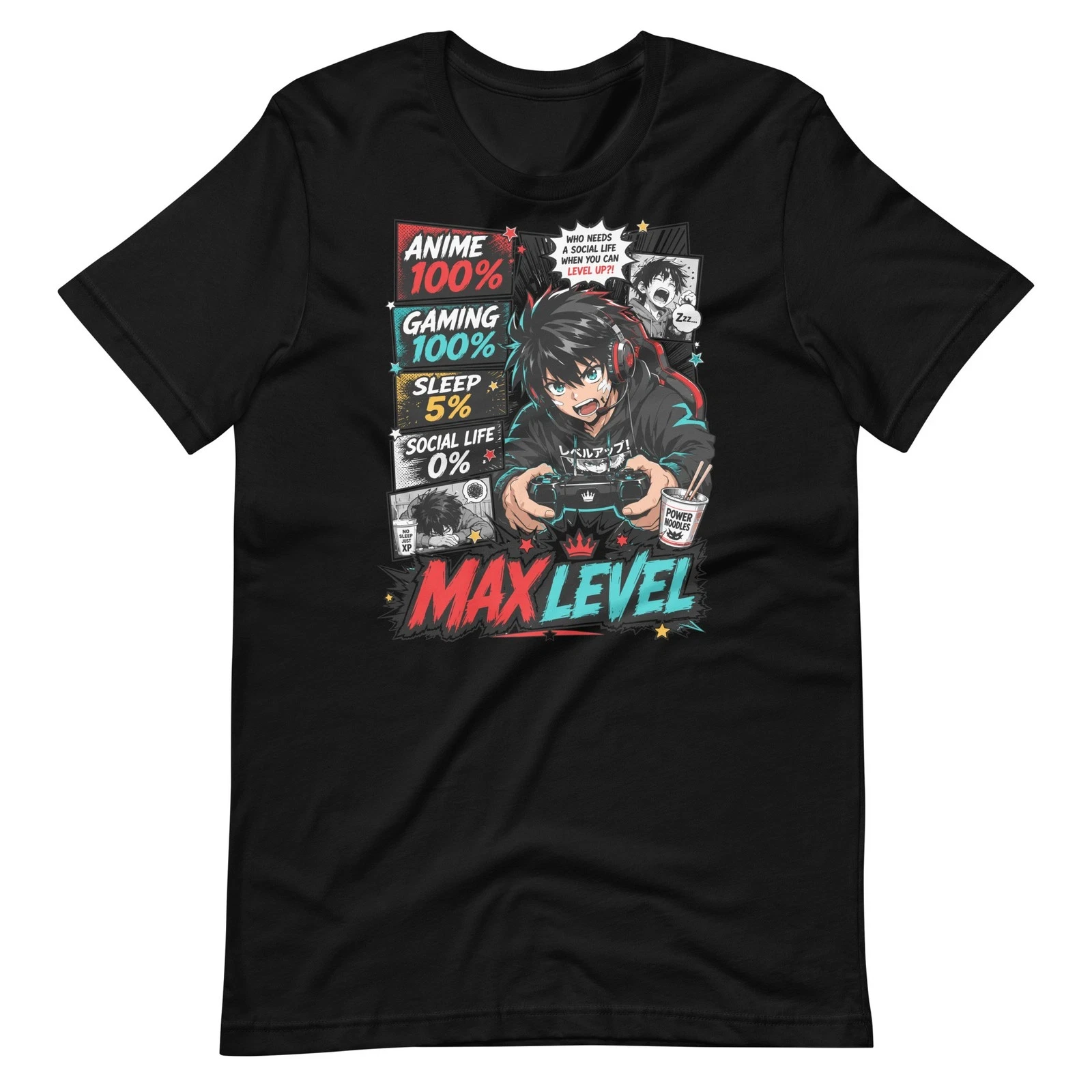 Anime Gaming Shirt 100% Anime Gamer 100% Gaming Max Level Funny Otaku Gamer Tee