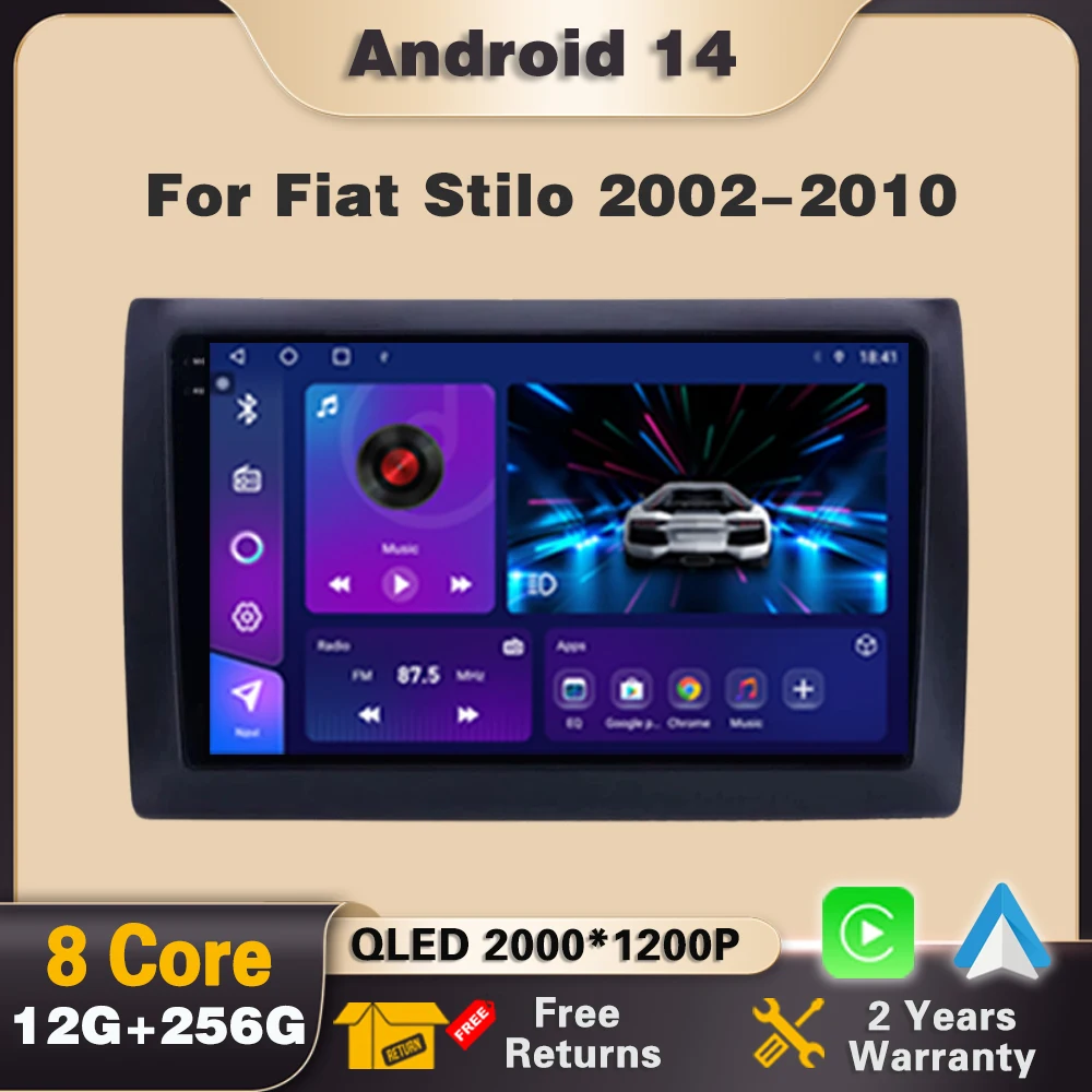 Android 14 Car Radio For Fiat Stilo 2001 - 2010 Multimedia Video Player GPS WIFI DVD navigation BT CarPlay 4G Autoradio Stereo