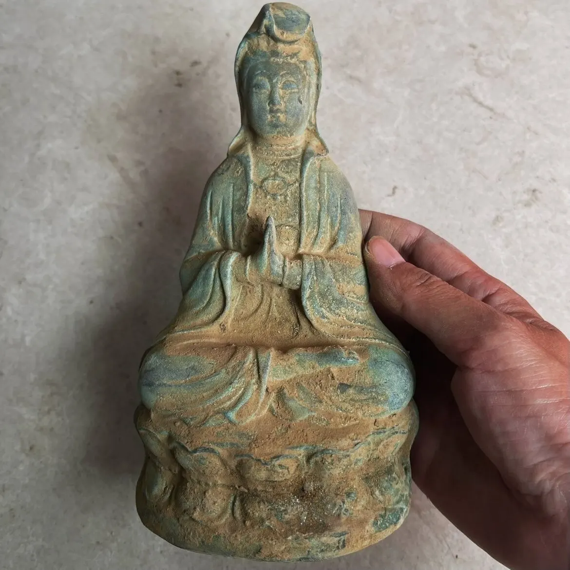 Retro Rural Unearthed Qing Dynasty Qianlong Water Lilies Guanyin Statue Bodhisattva Bronze Large Antique Style Ornaments