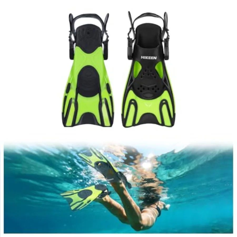 

Adjustable Snorkel Fins, Short Snorkeling Fins for Adults Men Women Open Heel Swimming Fins, Lightweight Swim Flippers with Mes