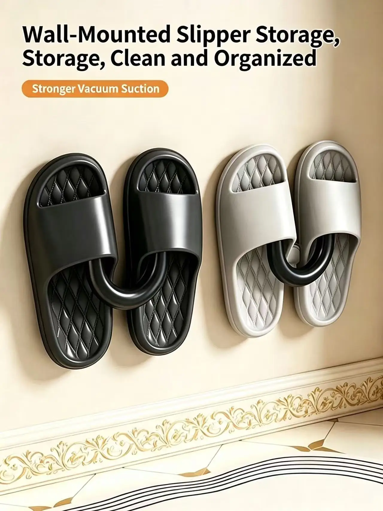 Suction Cup Slipper Holder Wall Mounted U Shape Slipper Rack, Bathroom Slipper Hook Storage Organizer for Shower Room