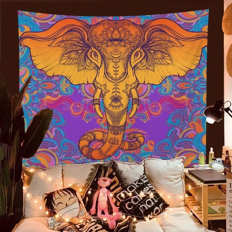 Elephant India Mandala Tapestry 3D Aesthetic Wall Hanging Boho Decor Vintage Decoration Psychedelic Hippie Home Decor Room Decor