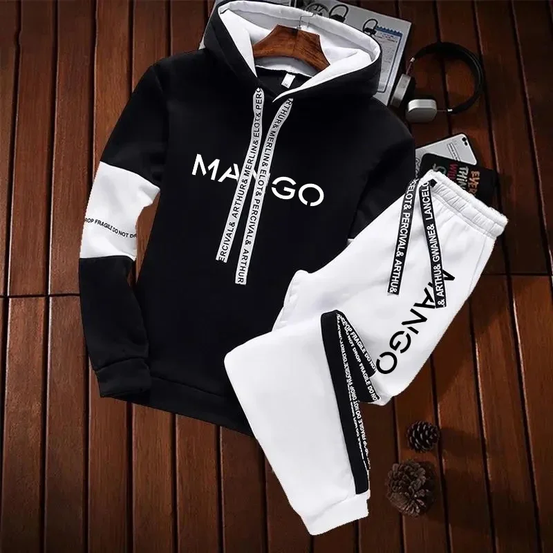 New Mens Tracksuit Printing Casual Sweatshirts Sweatpants 2 Pcs Set Daily Sportswear Suit Outdoors Sports Jogging Mens Clothing