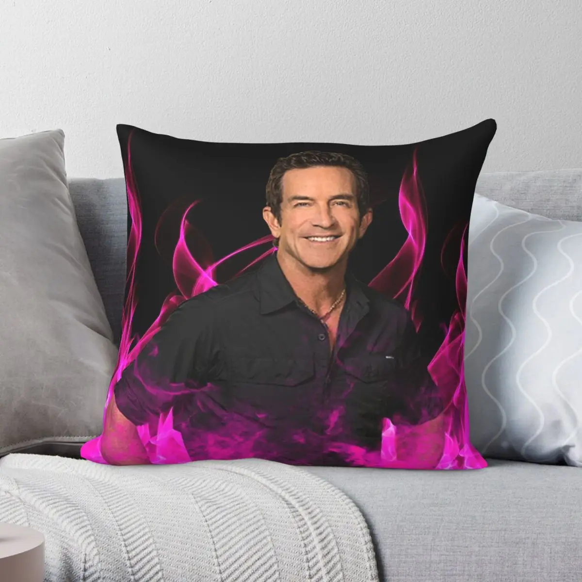 Jeff Probst Survivor Pink Fire Square Pillowcase Polyester Linen Velvet Pattern Zip Decor Pillow Case Bed Cushion Cover 45x45
