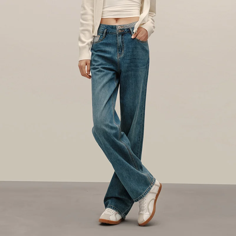 Semir 2023 Women Jeans Autumn New High-waisted Wide-leg Pants All-match Trousers for Women