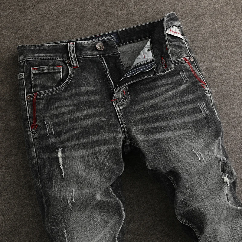 Y2K Fashion New Men's Jeans Y2KWashed Nostalgic Stretch Slim Fit Retro Black Grey Jeans Hip Hop Brand High Quality Pants Hombr
