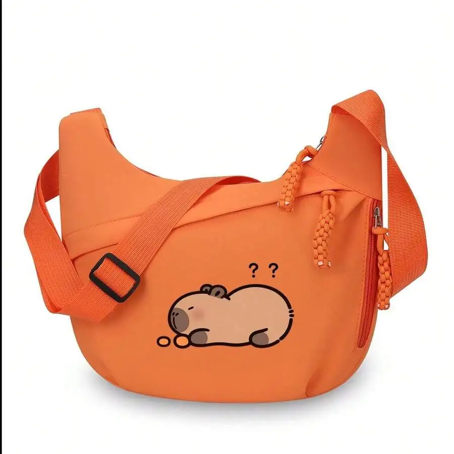 

Orange Capybara Cartoon Print Crossbody Bag For Daily Casual Use