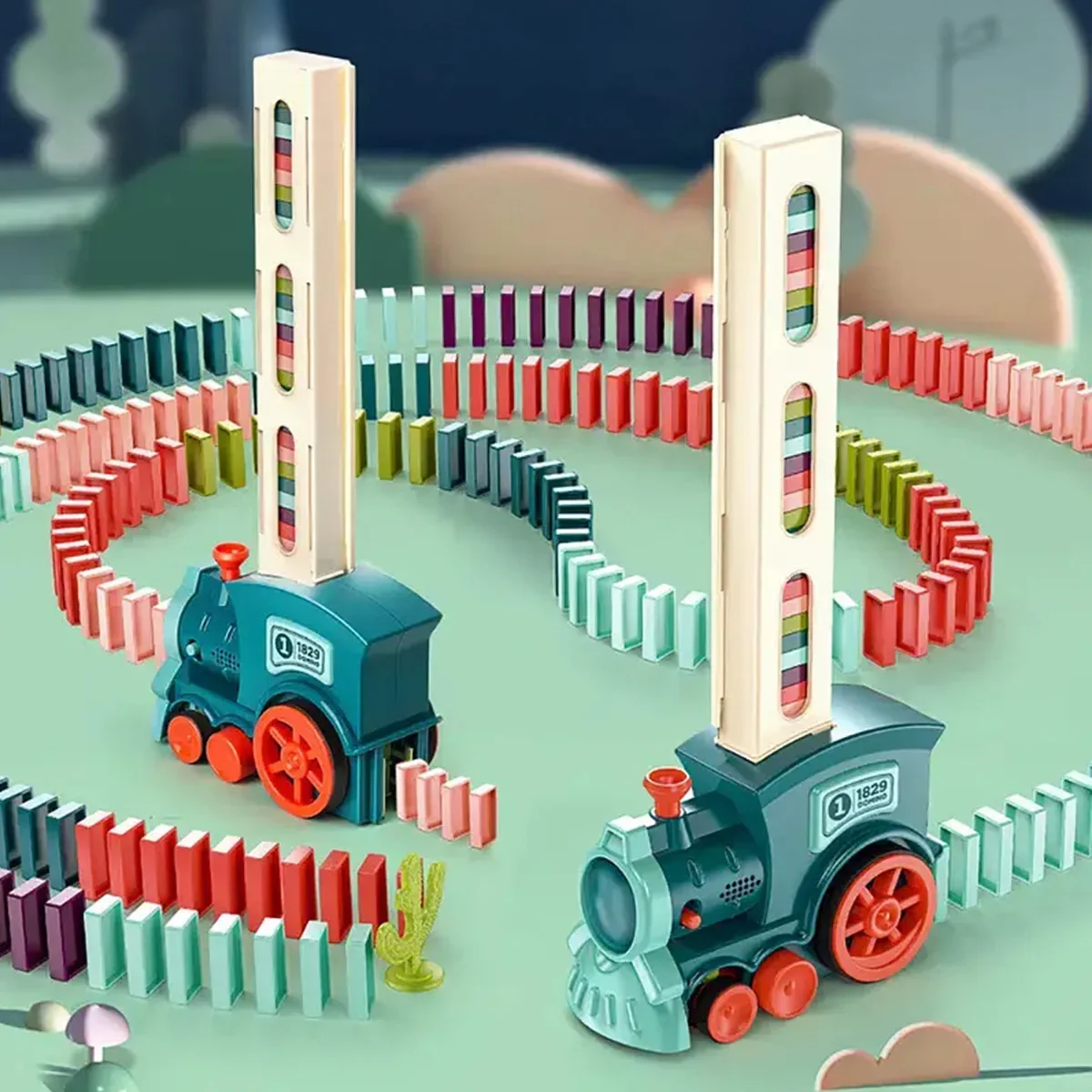 Automatic Dominoes Game,Electric Placement Dominoes Train Set With with light And Sound, Educational Toys For Children kids