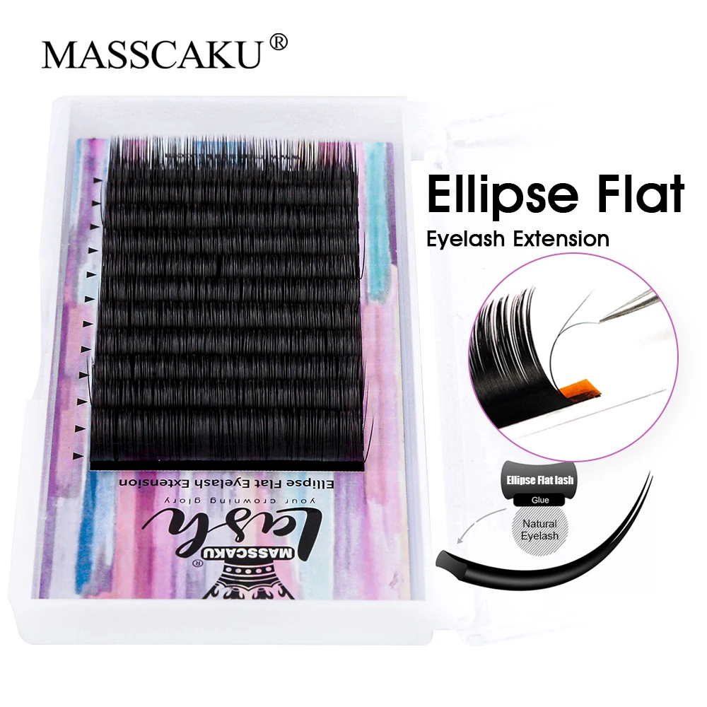 

MASSCAKU C/D Curl 0.15 0.20 0.25mm 8-18mm&mix Matte Black Ellipse Flat Eyelashes Fluffy Double Split Tips Shaped Eyelash