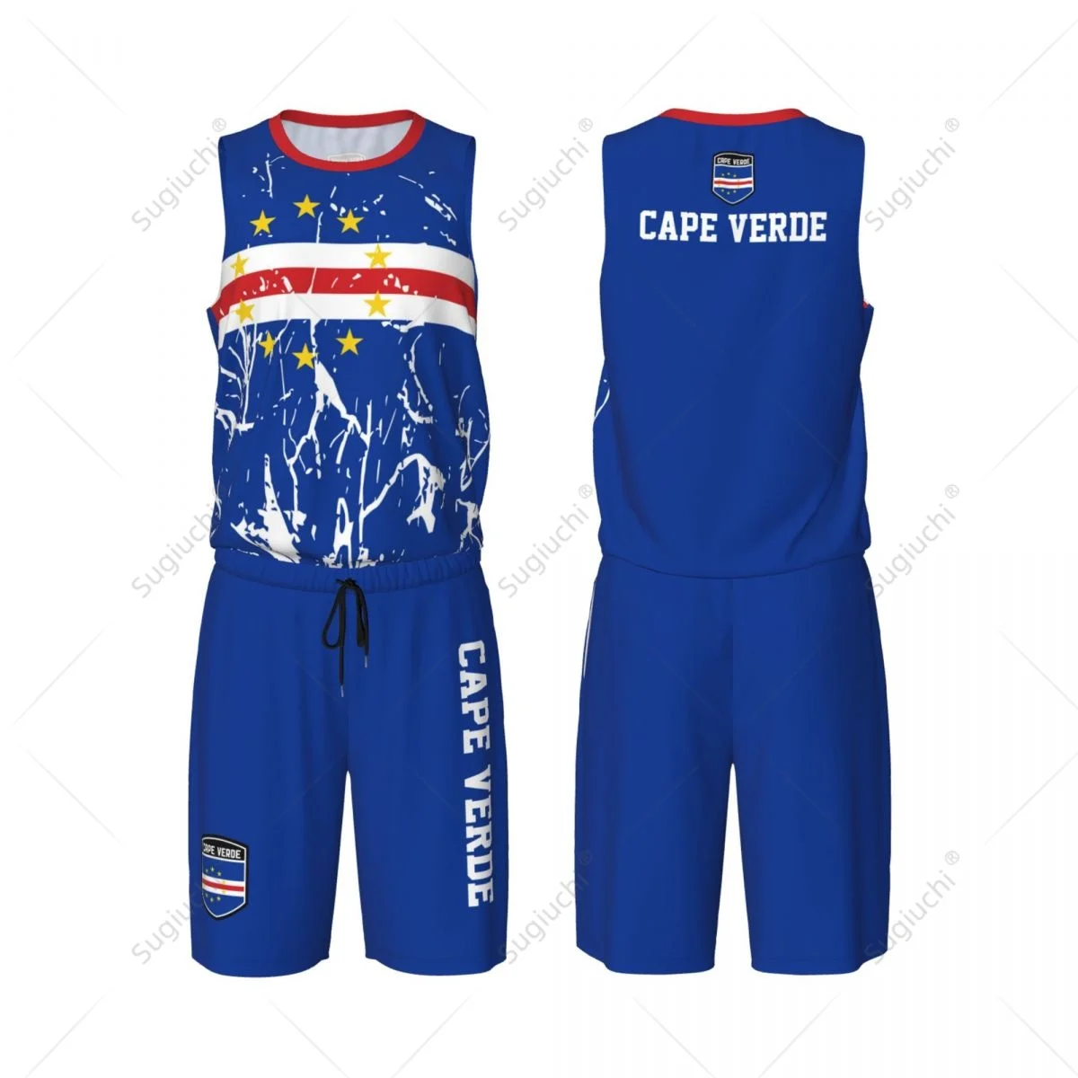 

Team-up Cape Verde Flag Grain Men Basketball Jersey Set Shirt & Pants Sleeveless Custom Name Nunber Exclusive