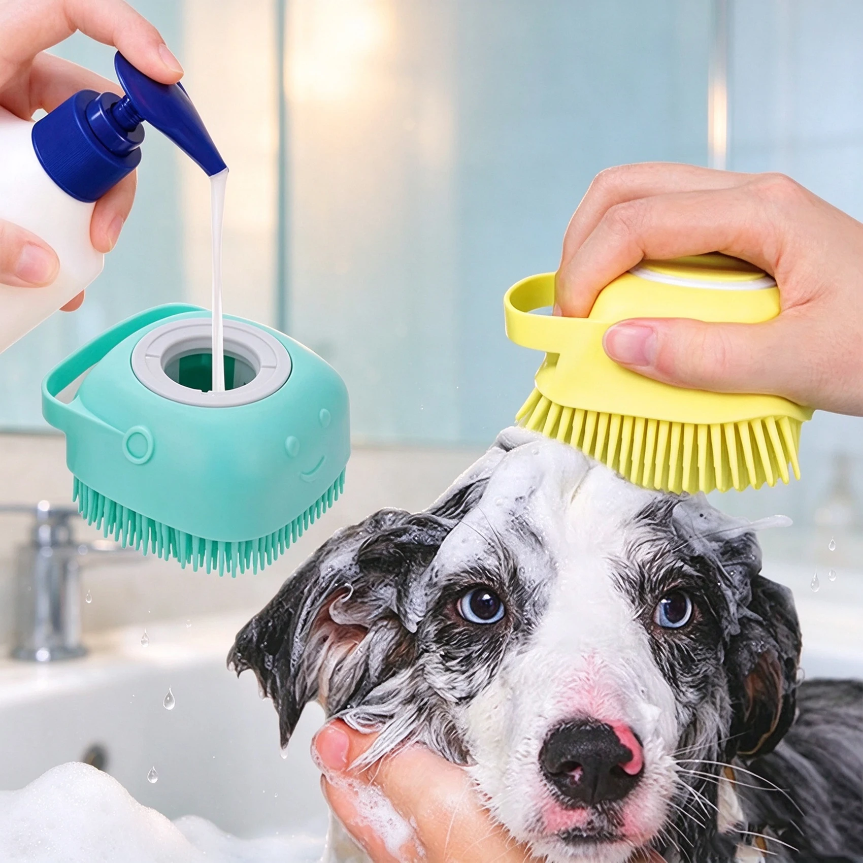 Clearance sale pet universal silicone shower brush with shower gel function brush